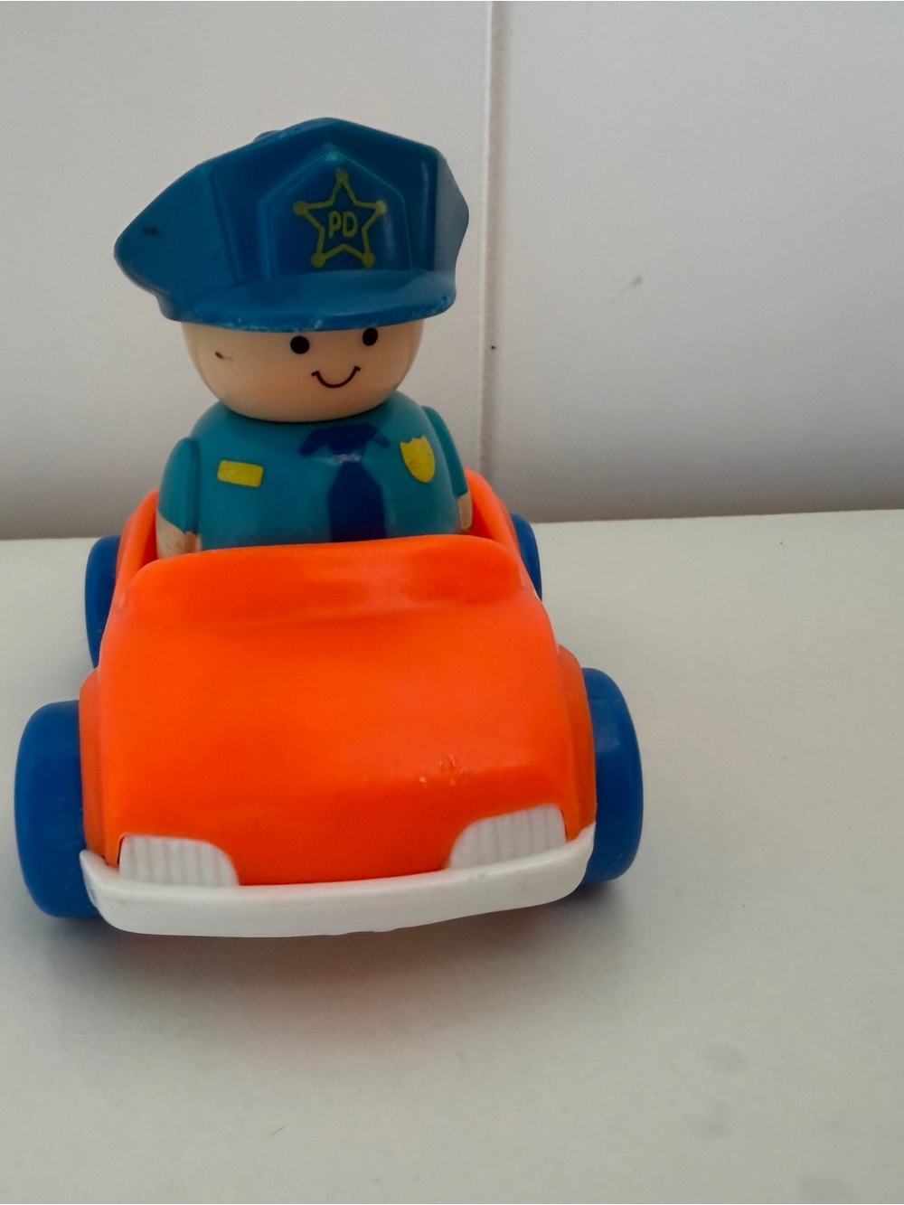 Vintage 1992 Shelcore Chunky Police Officer & Orange Toy Car Set